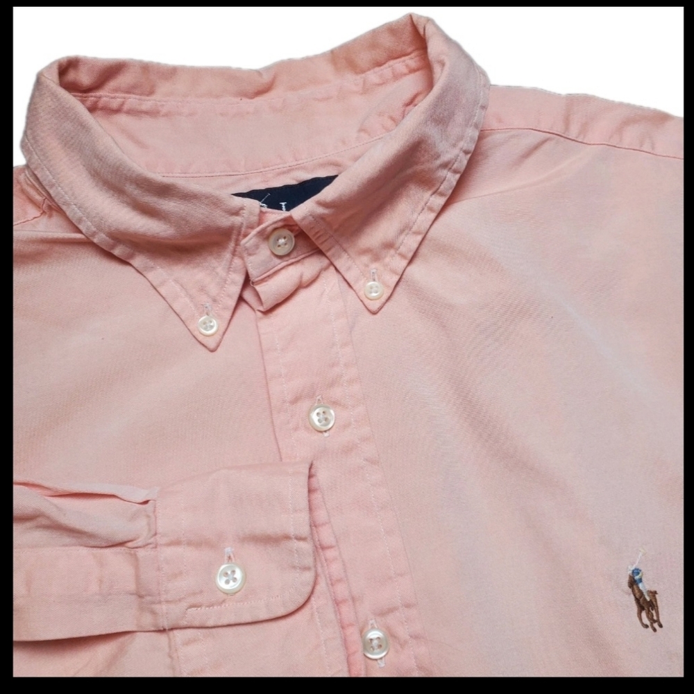 Ralph Lauren Oxford Button Up Shirt Mens 17 32/33 Long Sleeve Peach Classic Fit